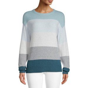 Blue and Gray Striped Crew Neck Knit Sweater